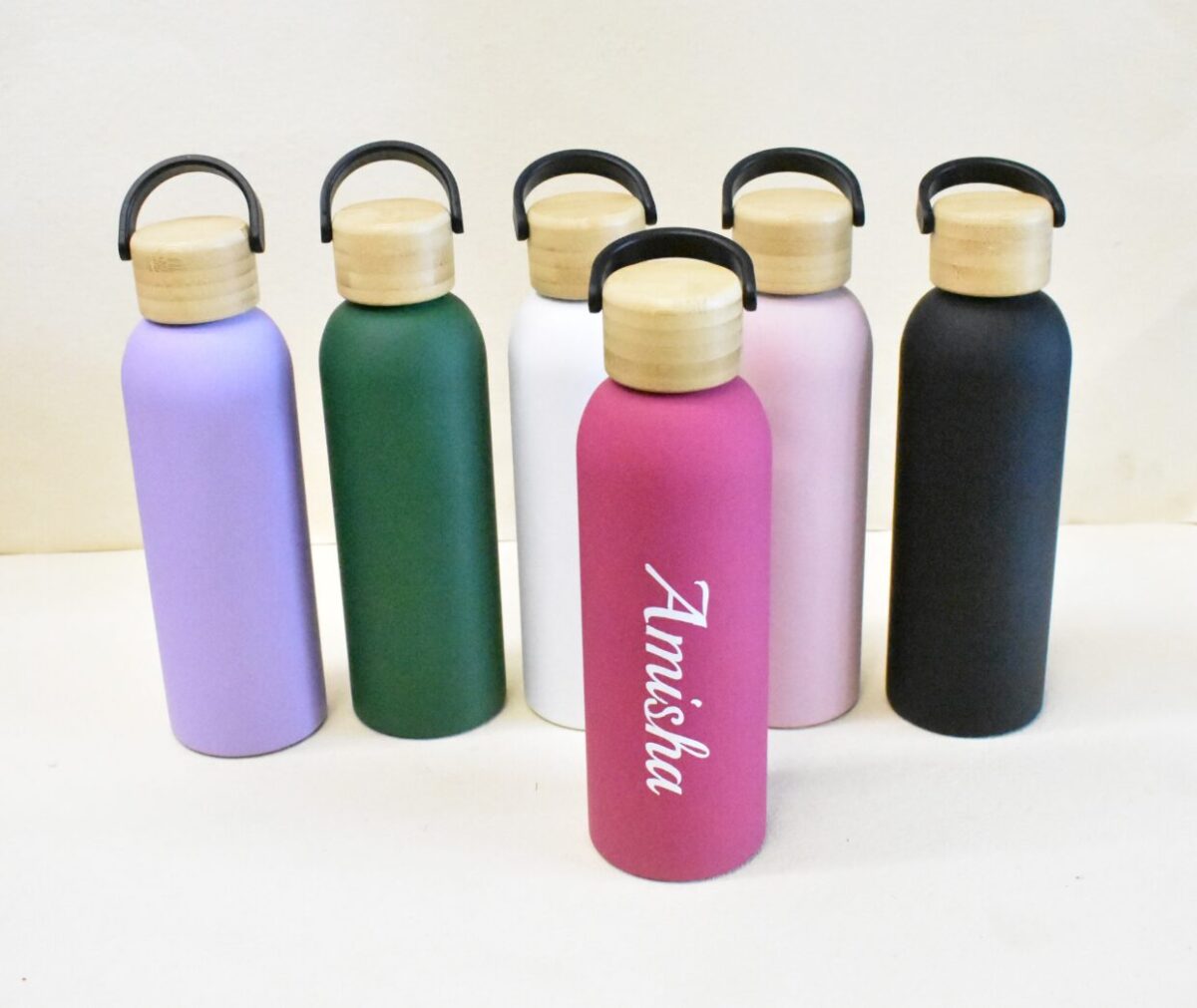 Personalised steel bottle with wooden cap