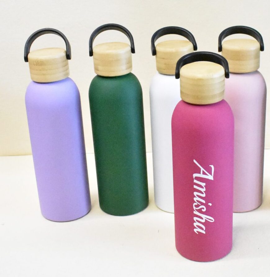 Personalised steel bottle with wooden cap